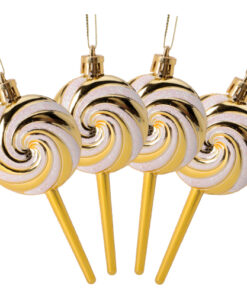 Pack of 4-110mm (4.3") Gold Glittery Festive Lollipop Baubles - Christmas Tree Decorations