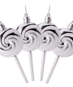 Pack of 4-110mm (4.3") Silver Glittery Festive Lollipop Baubles - Christmas Tree Decorations