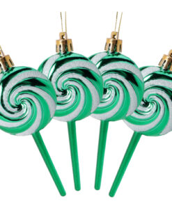Pack of 4-110mm (4.3") Emerald Green Glittery Festive Lollipop Baubles - Christmas Tree Decorations