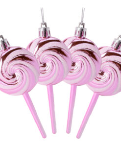 Pack of 4-110mm (4.3") Baby Pink Glittery Festive Lollipop Baubles - Christmas Tree Decorations