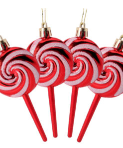 Pack of 4-110mm (4.3") Red Glittery Festive Lollipop Baubles - Christmas Tree Decorations