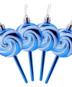 Pack of 4-110mm (4.3") Royal Blue Glittery Festive Lollipop Baubles - Christmas Tree Decorations