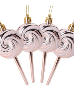 Pack of 4-110mm (4.3") Champagne Glittery Festive Lollipop Baubles - Christmas Tree Decorations