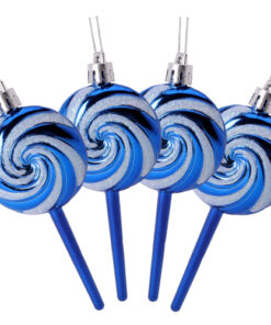 Pack of 4-110mm (4.3") Midnight Blue Glittery Festive Lollipop Baubles - Christmas Tree Decorations