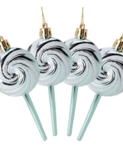 Pack of 4-110mm (4.3") Mint Green Glittery Festive Lollipop Baubles - Christmas Tree Decorations