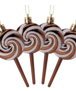 Pack of 4-110mm (4.3") Mocha Glittery Festive Lollipop Baubles - Christmas Tree Decorations