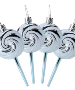 Pack of 4-110mm (4.3") Ice Blue Glittery Festive Lollipop Baubles - Christmas Tree Decorations