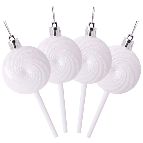 Christmas Concepts® Pack of 4-110mm (4.3") White Glittery Festive Lollipop Baubles - Christmas Tree Decorations