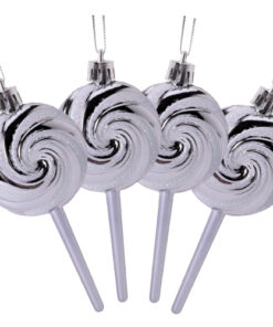 Pack of 4-110mm (4.3") Graphite Glittery Festive Lollipop Baubles - Christmas Tree Decorations