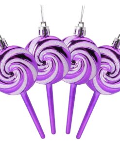 Christmas Concepts® Pack of 4-110mm (4.3") Purple Glittery Festive Lollipop Baubles - Christmas Tree Decorations