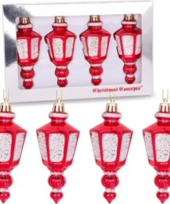 Christmas Concepts® Pack Of 4 -110mm (4.3") Red Glittery Festive Lantern Baubles - Christmas Tree Decorations