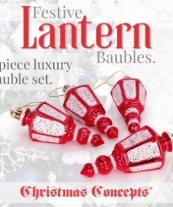Alternative view of Christmas Concepts® Pack Of 4 -110mm (4.3") Red Glittery Festive Lantern Baubles - Christmas Tree Decorations
