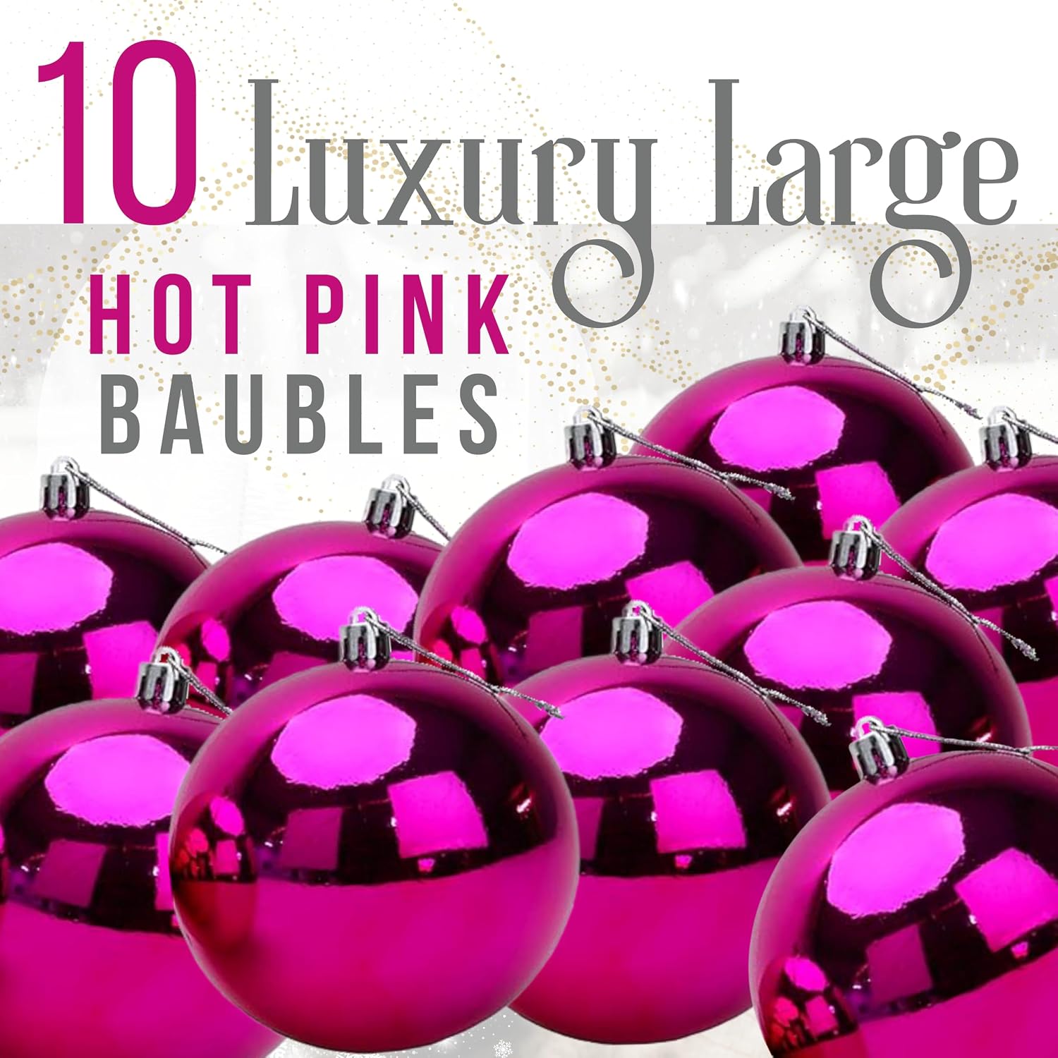 Toyland® Pack of 10 Extra Large Christmas Baubles 100mm - Bright Pink - Image 2