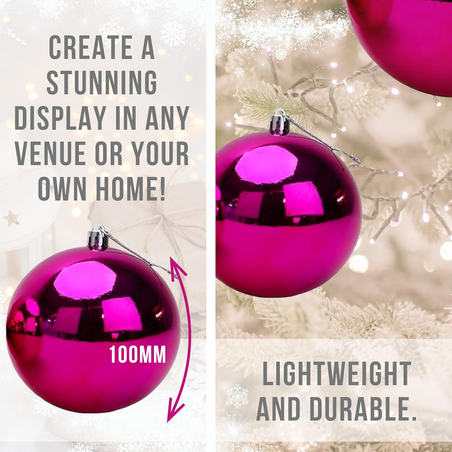 Toyland® Pack of 10 Extra Large Christmas Baubles 100mm - Bright Pink - Image 4