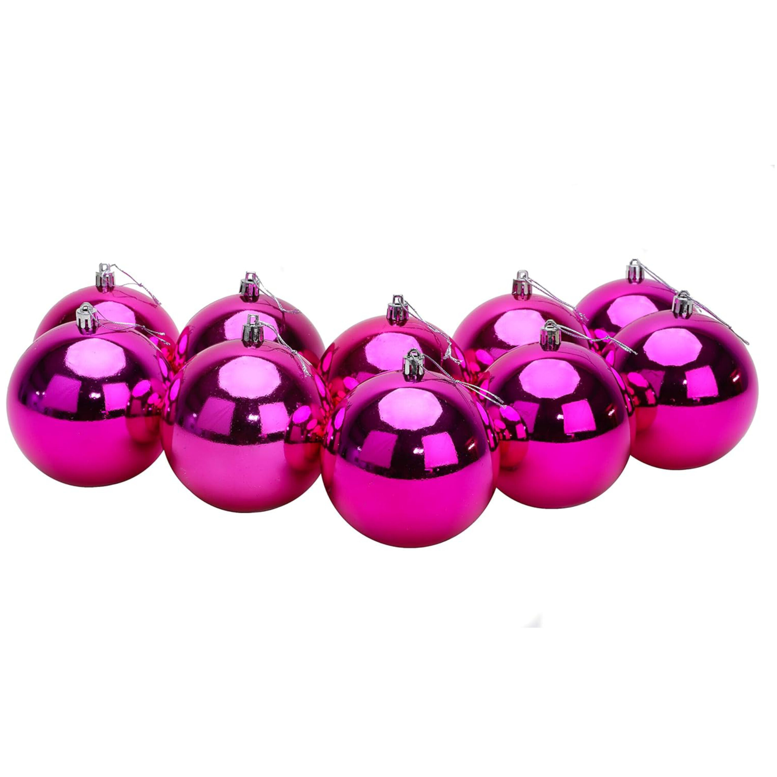 Toyland® Pack of 10 Extra Large Christmas Baubles 100mm - Bright Pink