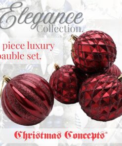 Alternative view of Elegance Collection - Pack of 5-100mm (4") Rioja Red Luxury Decorated Large Baubles - Christmas Tree Hanging Decorations