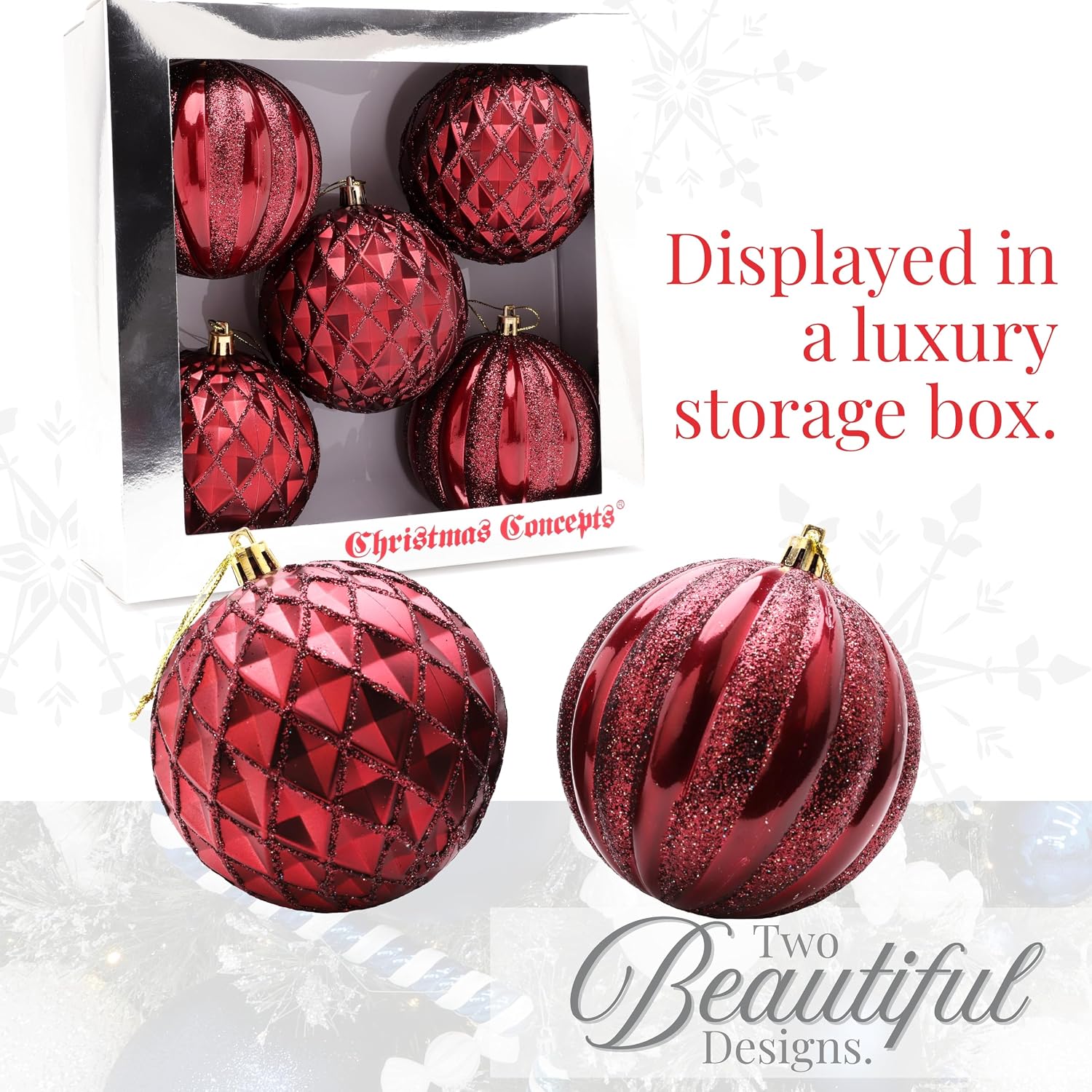 Elegance Collection - Pack of 5-100mm (4") Rioja Red Luxury Decorated Large Baubles - Christmas Tree Hanging Decorations - Image 9