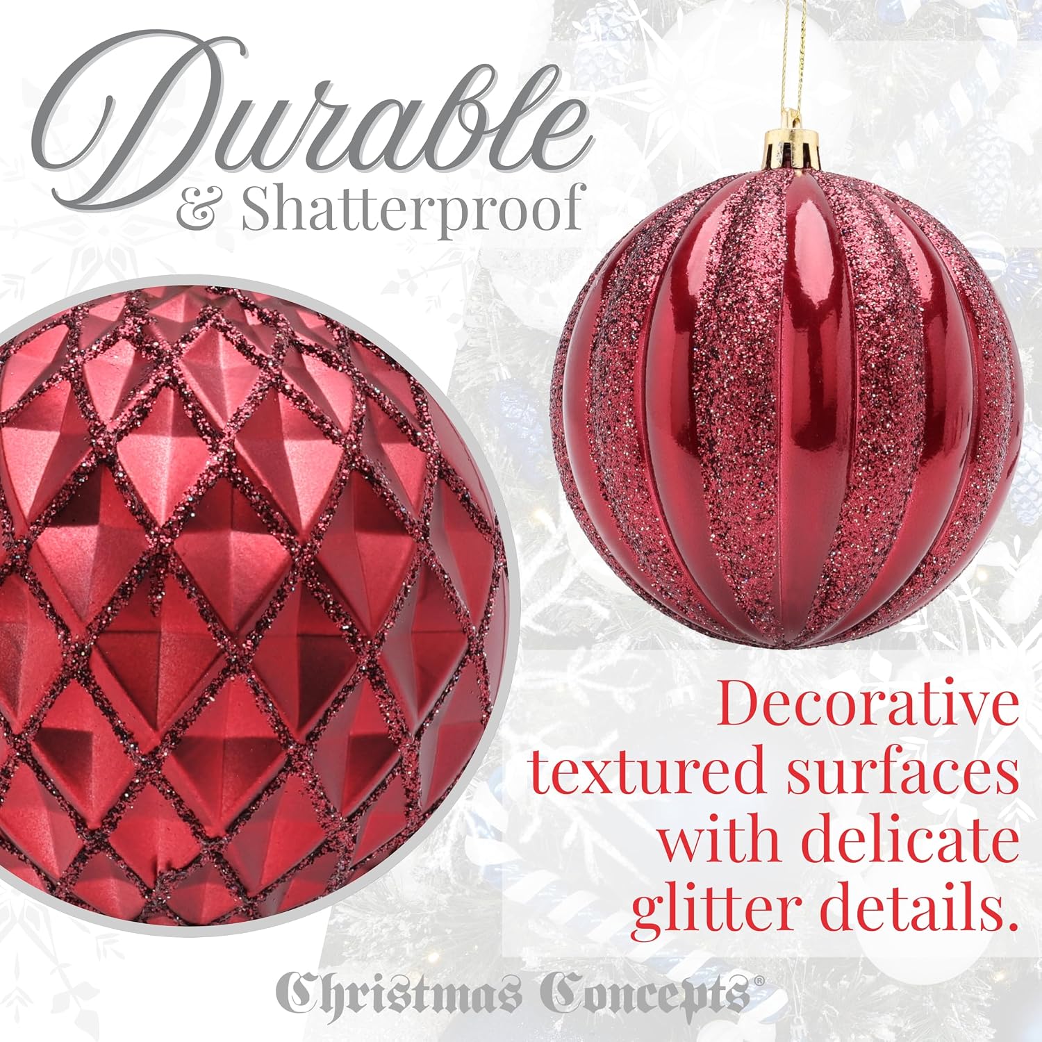 Elegance Collection - Pack of 5-100mm (4") Rioja Red Luxury Decorated Large Baubles - Christmas Tree Hanging Decorations - Image 8