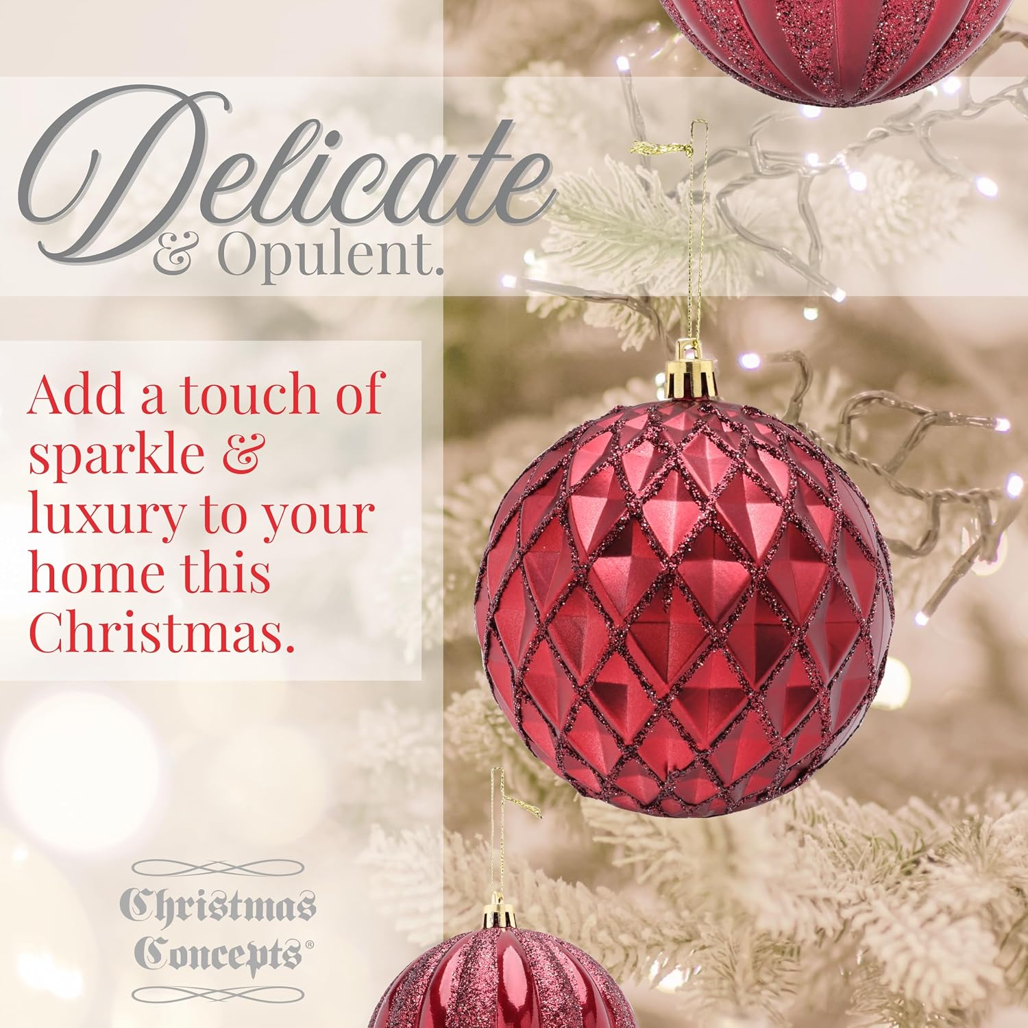 Elegance Collection - Pack of 5-100mm (4") Rioja Red Luxury Decorated Large Baubles - Christmas Tree Hanging Decorations - Image 6