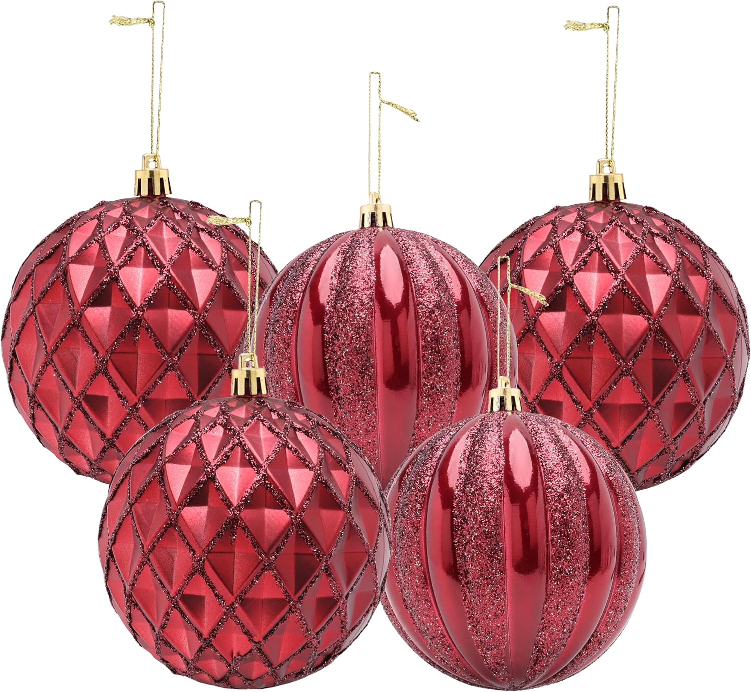 Elegance Collection - Pack of 5-100mm (4") Rioja Red Luxury Decorated Large Baubles - Christmas Tree Hanging Decorations - Image 7