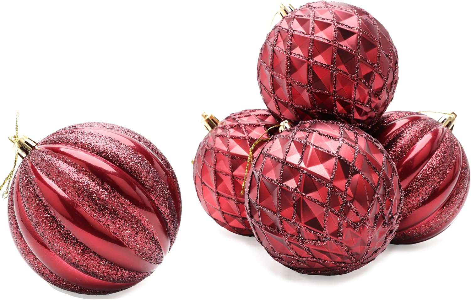 Elegance Collection - Pack of 5-100mm (4") Rioja Red Luxury Decorated Large Baubles - Christmas Tree Hanging Decorations - Image 5