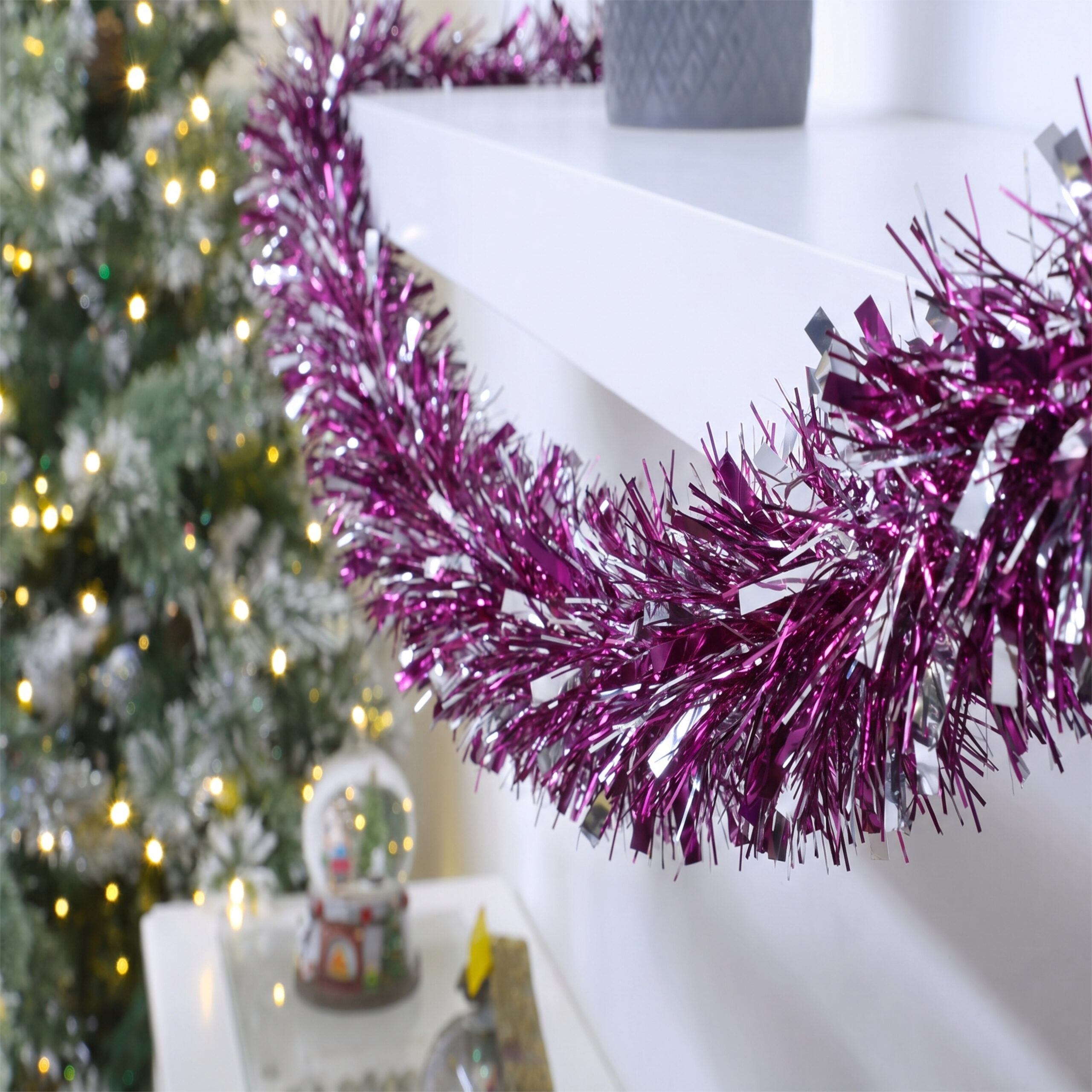 Christmas Concepts® 3m Christmas Tinsel - Christmas Decoration Tinsel (Hot Pink and Silver) - Image 2